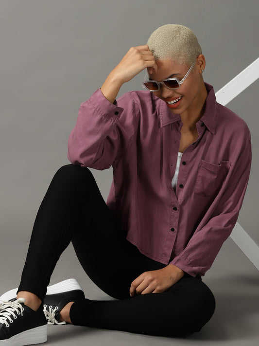Women's Violet Spread Collar Casual Shirt