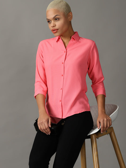 Women's Pink Spread Collar Casual Shirt