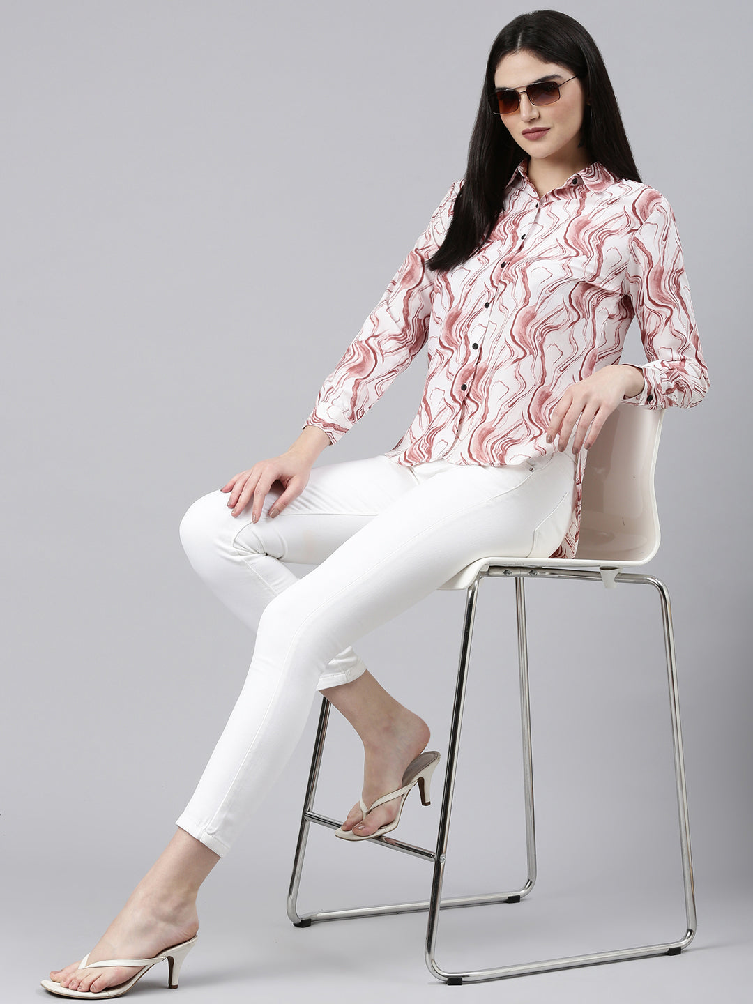 Women's Mauve Classic Printed Casual Shirt