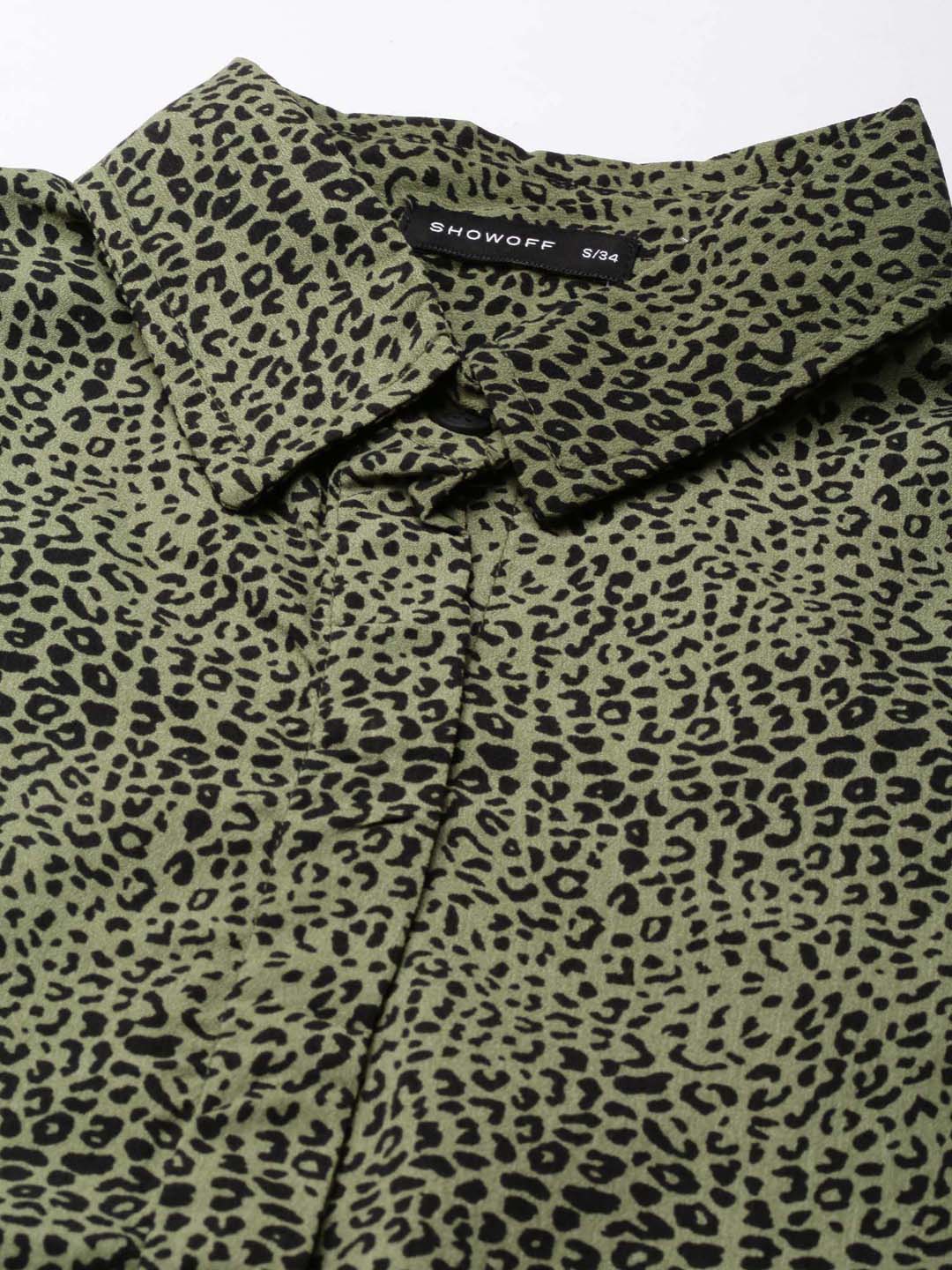 Women's Olive Slim Fit Animal Printed Casual Shirt