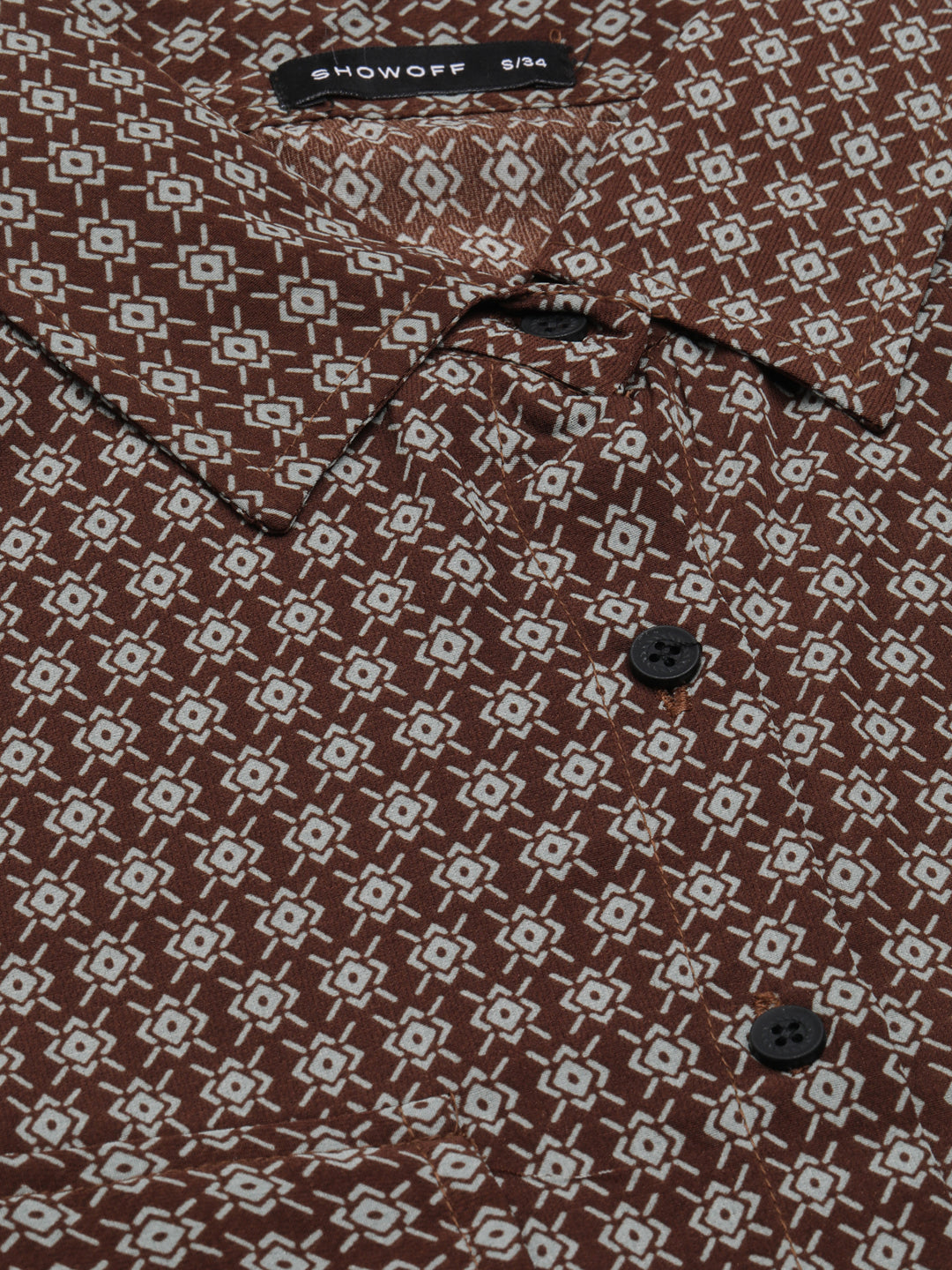 Women's Brown Slim Fit Geometric Printed Casual Shirt