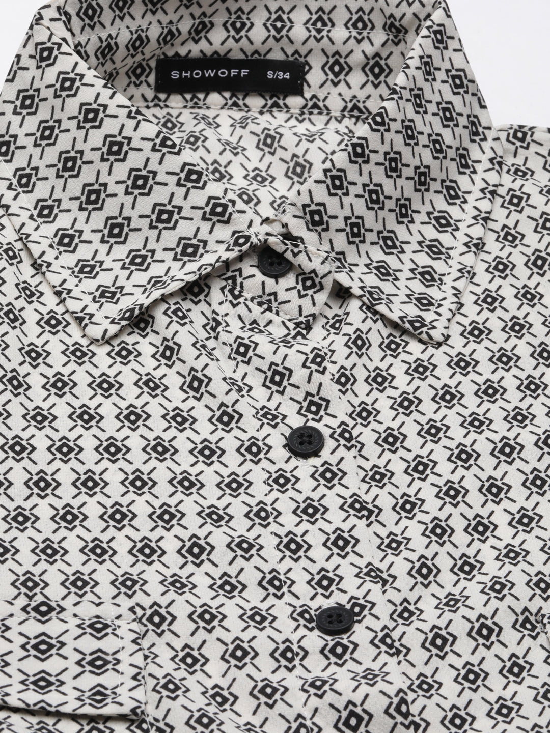 Women's Off White Slim Fit Geometric Printed Casual Shirt