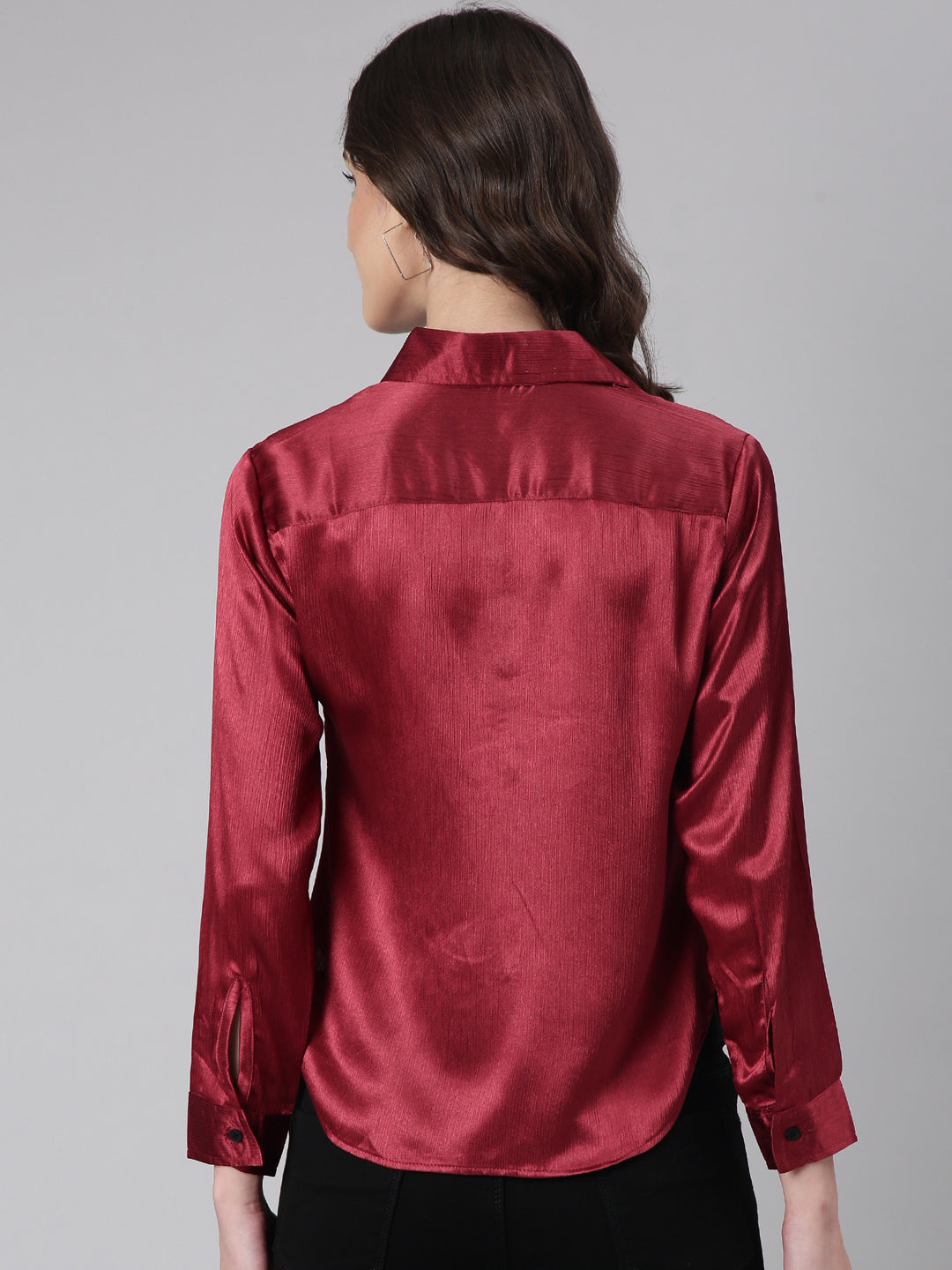Women's Maroon Slim Fit Crepe Casual Shirt