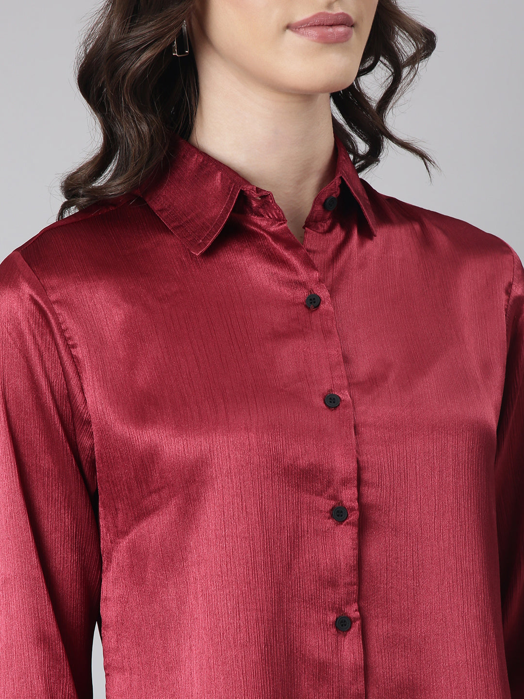 Women's Maroon Slim Fit Crepe Casual Shirt