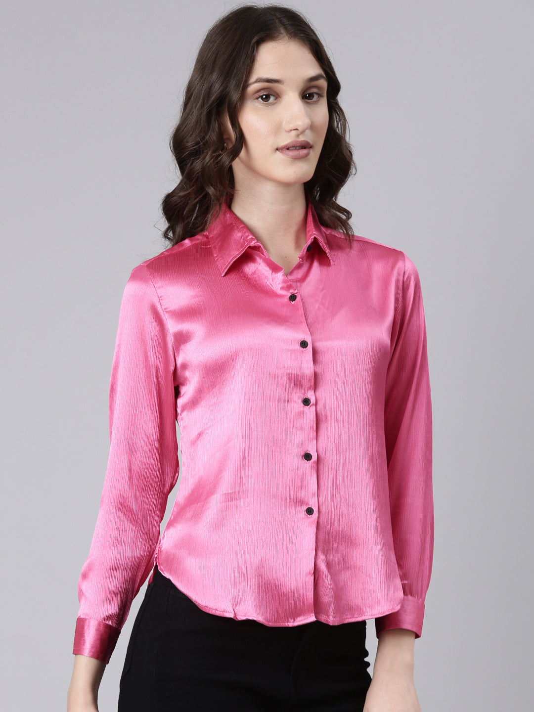Women's Pink Slim Fit Casual Shirt