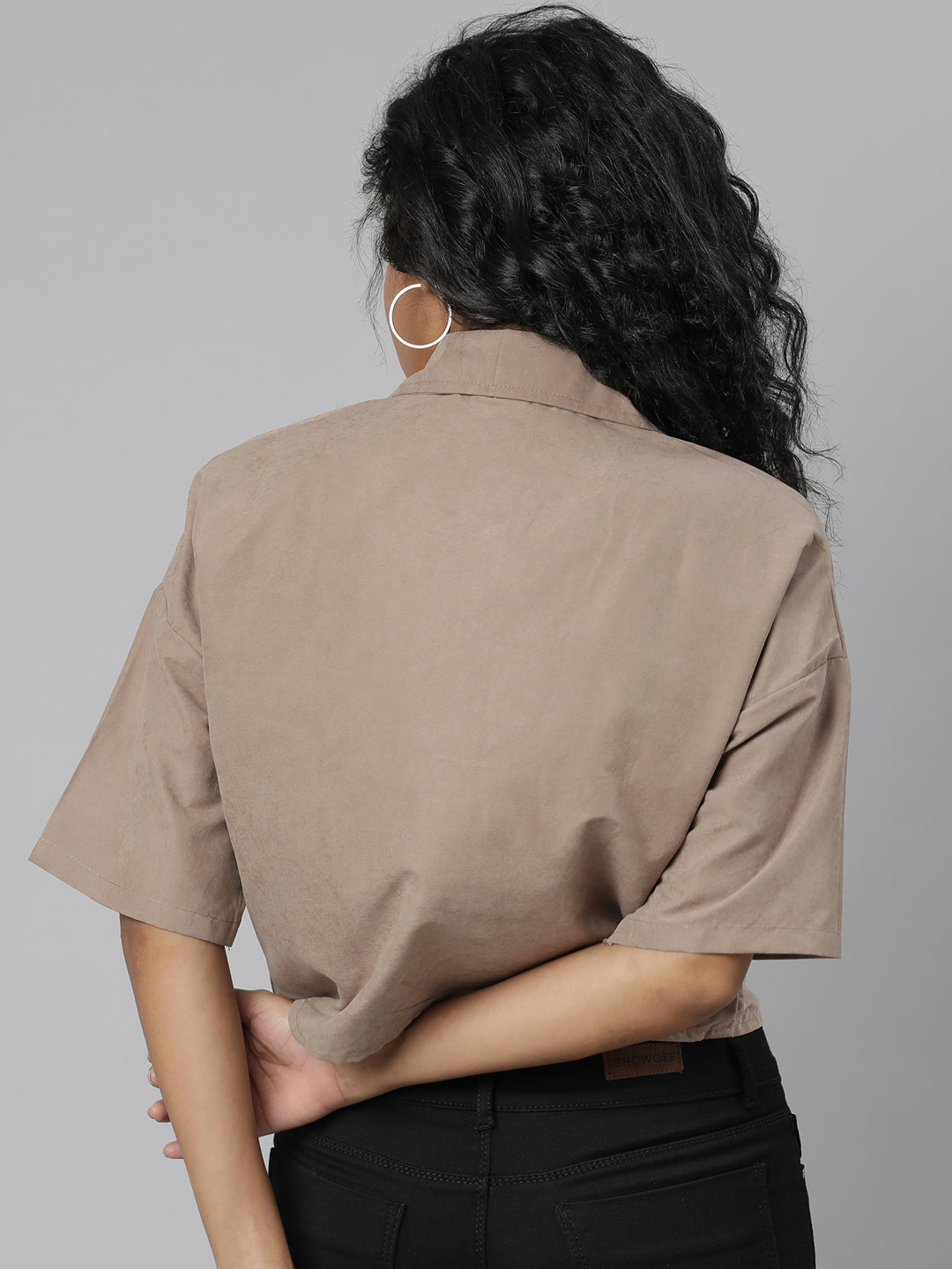 Women's Beige Standard Boxy Cotton Casual Shirt