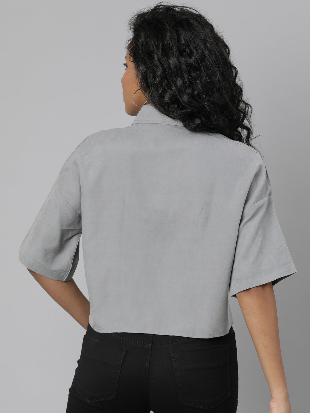 Women's Grey Boxy Cotton Casual Shirt