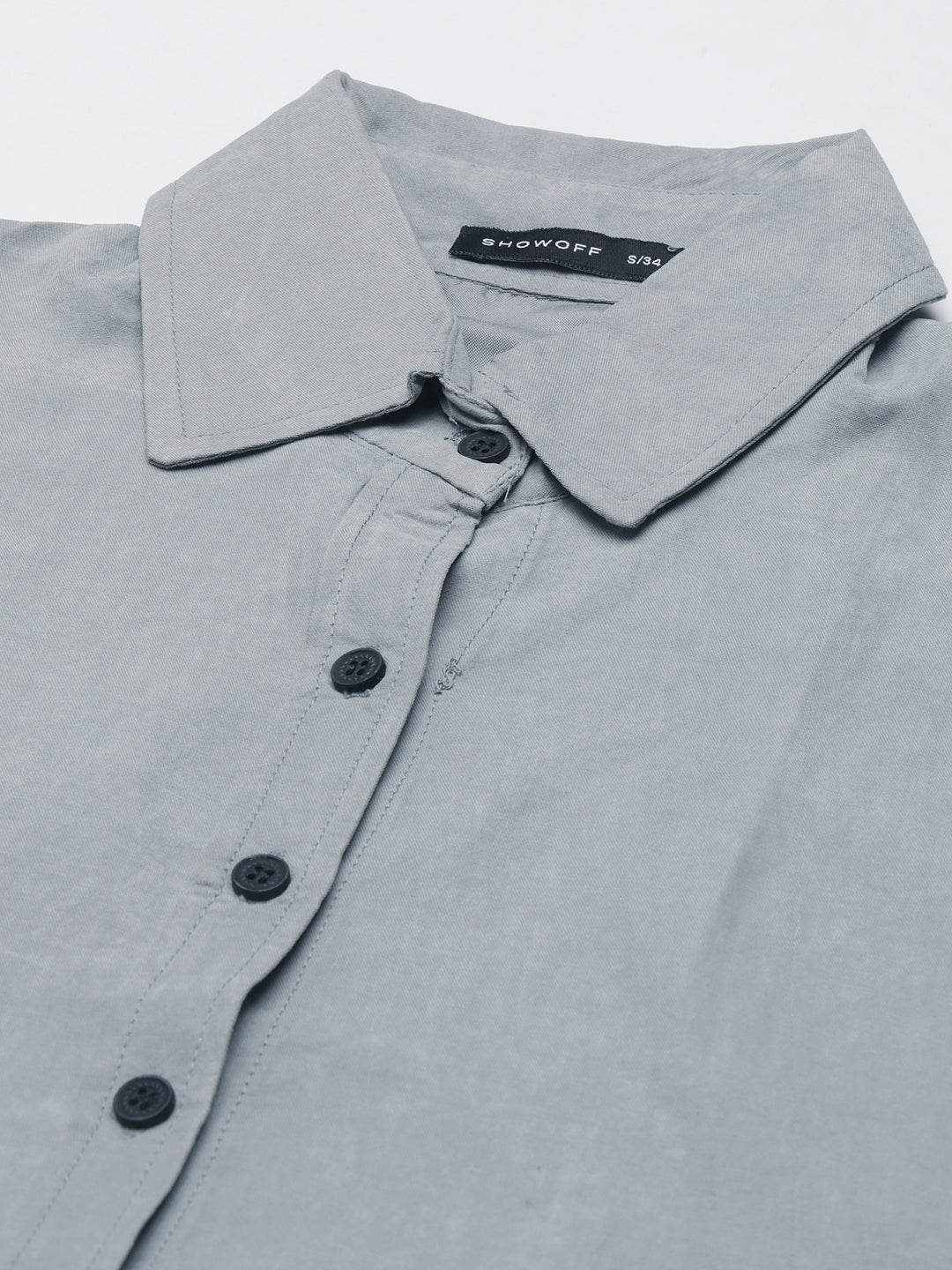 Women's Grey Boxy Cotton Casual Shirt