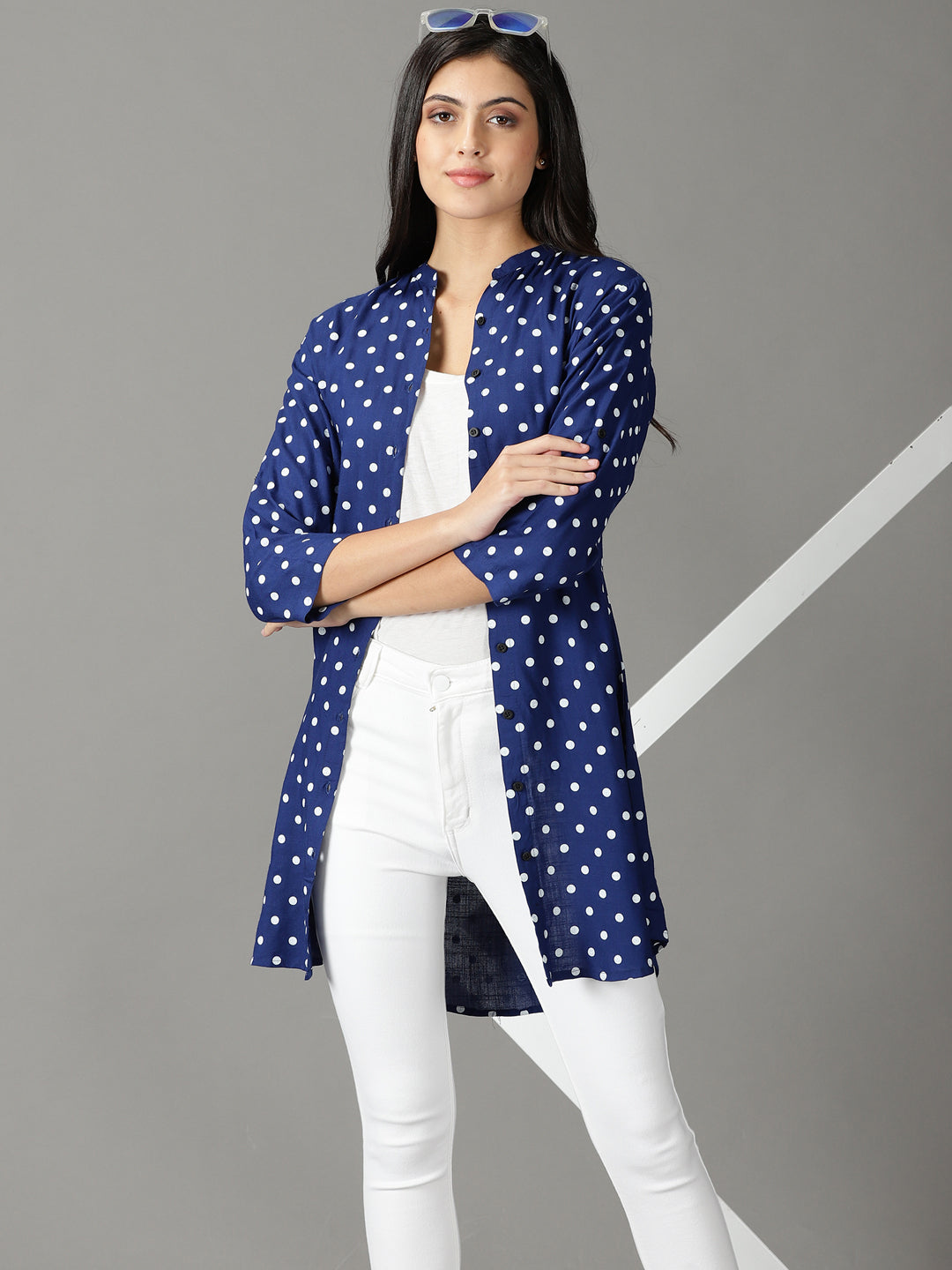 Women's Blue Printed Casual Shirt