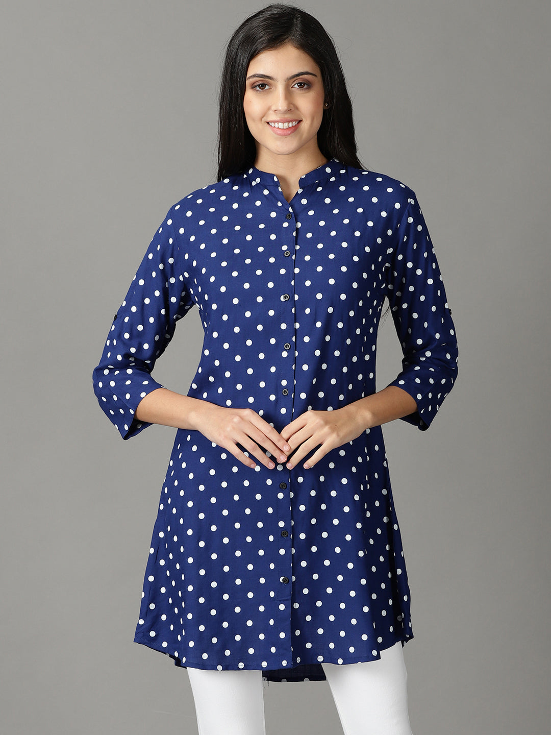 Women's Blue Printed Casual Shirt