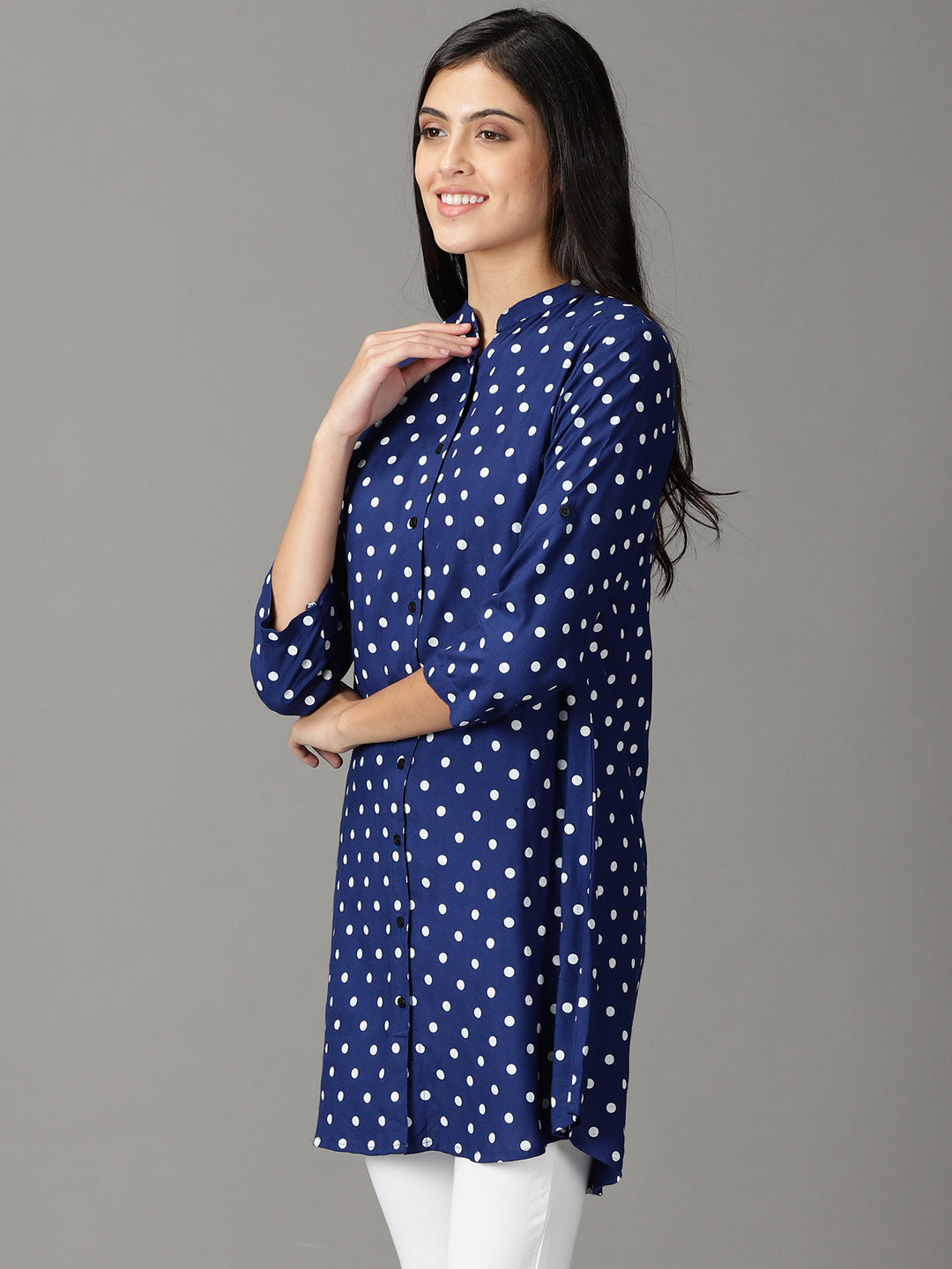 Women's Blue Printed Casual Shirt
