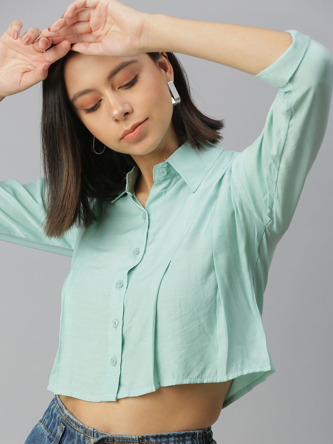 Women's Sea Green Comfort Boxy Casual Shirt