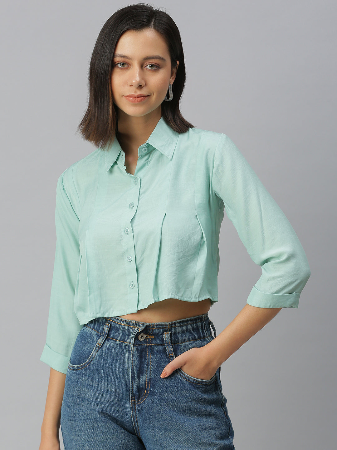 Women's Sea Green Comfort Boxy Casual Shirt