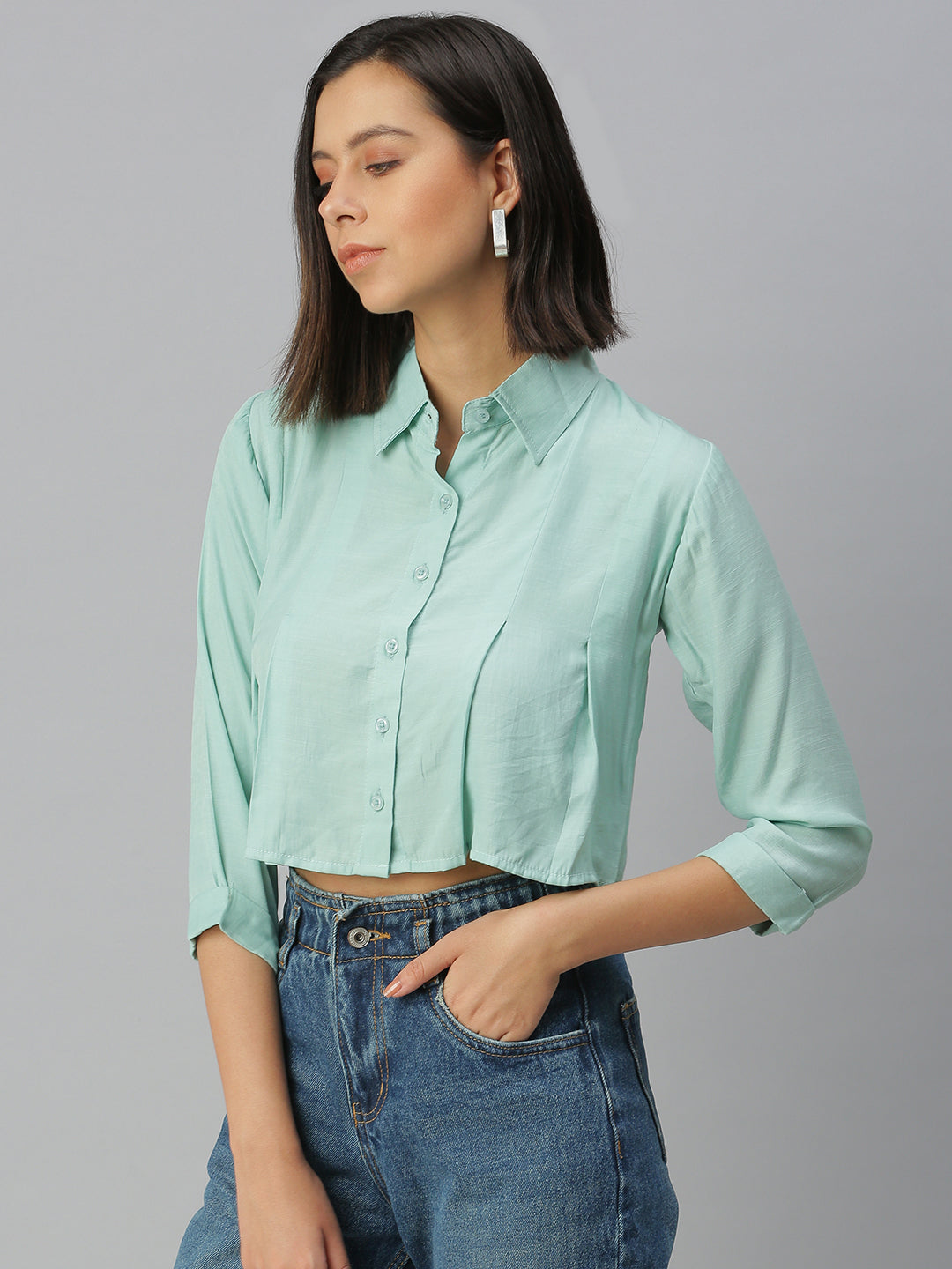 Women's Sea Green Comfort Boxy Casual Shirt