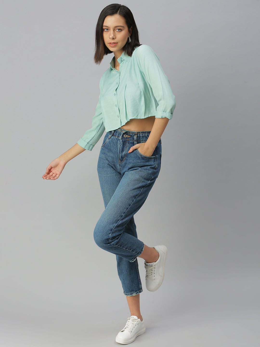 Women's Sea Green Comfort Boxy Casual Shirt
