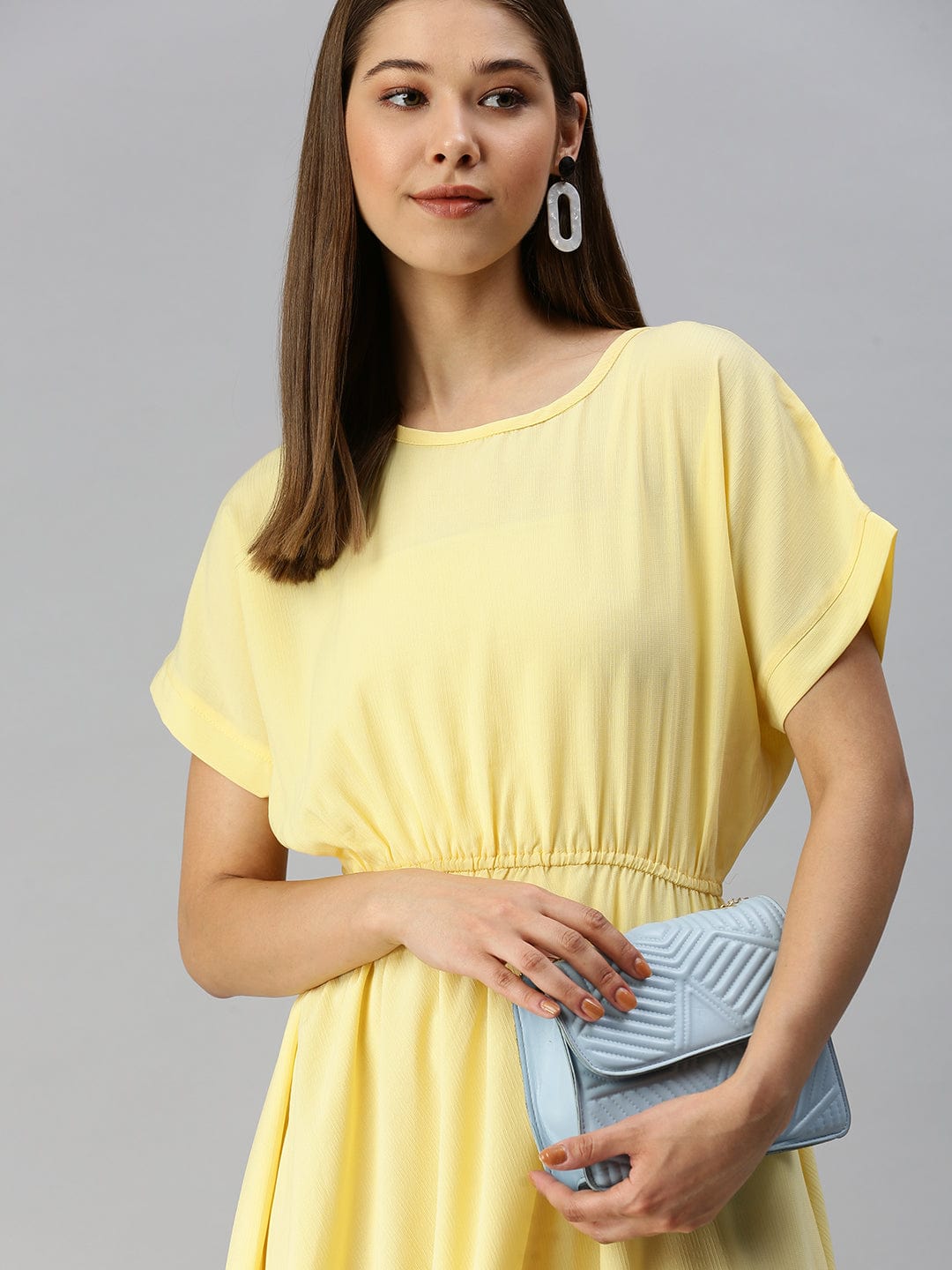 Women's Solid A-Line Yellow Dress