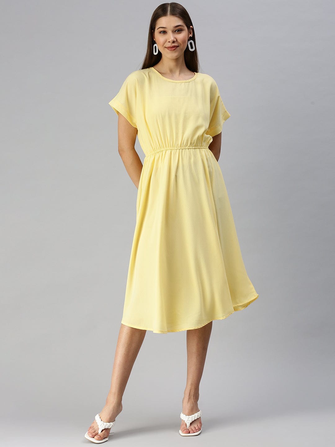 Women's Solid A-Line Yellow Dress