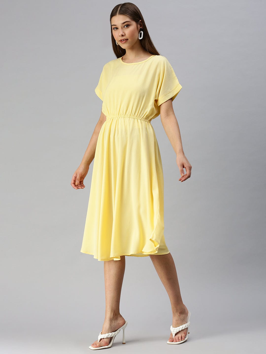 Women's Solid A-Line Yellow Dress