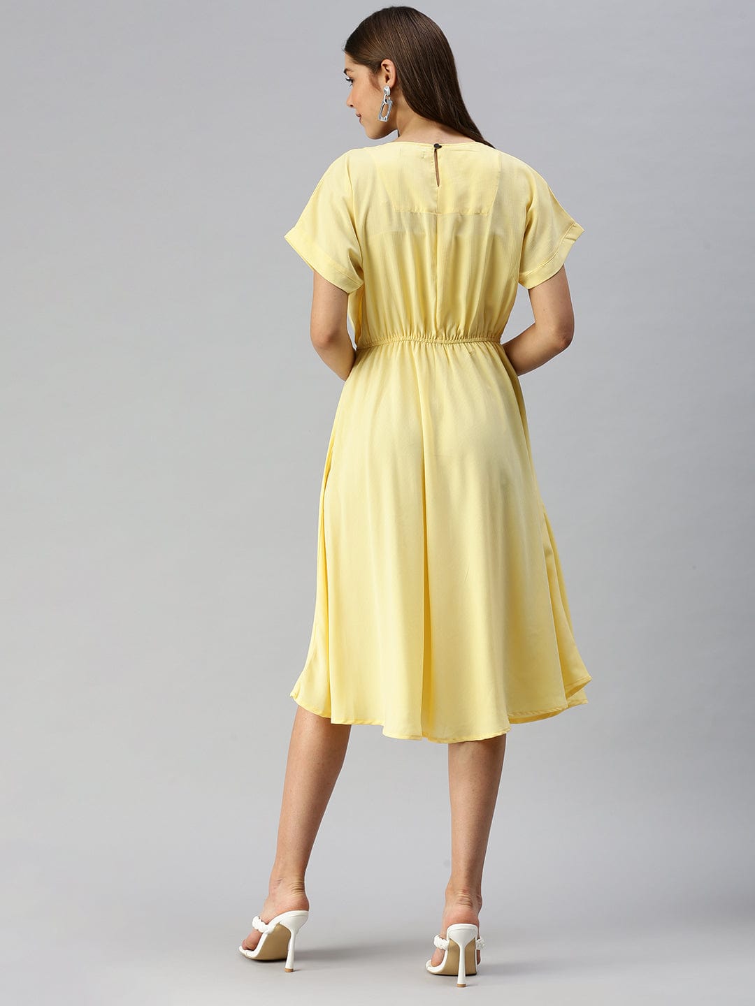 Women's Solid A-Line Yellow Dress