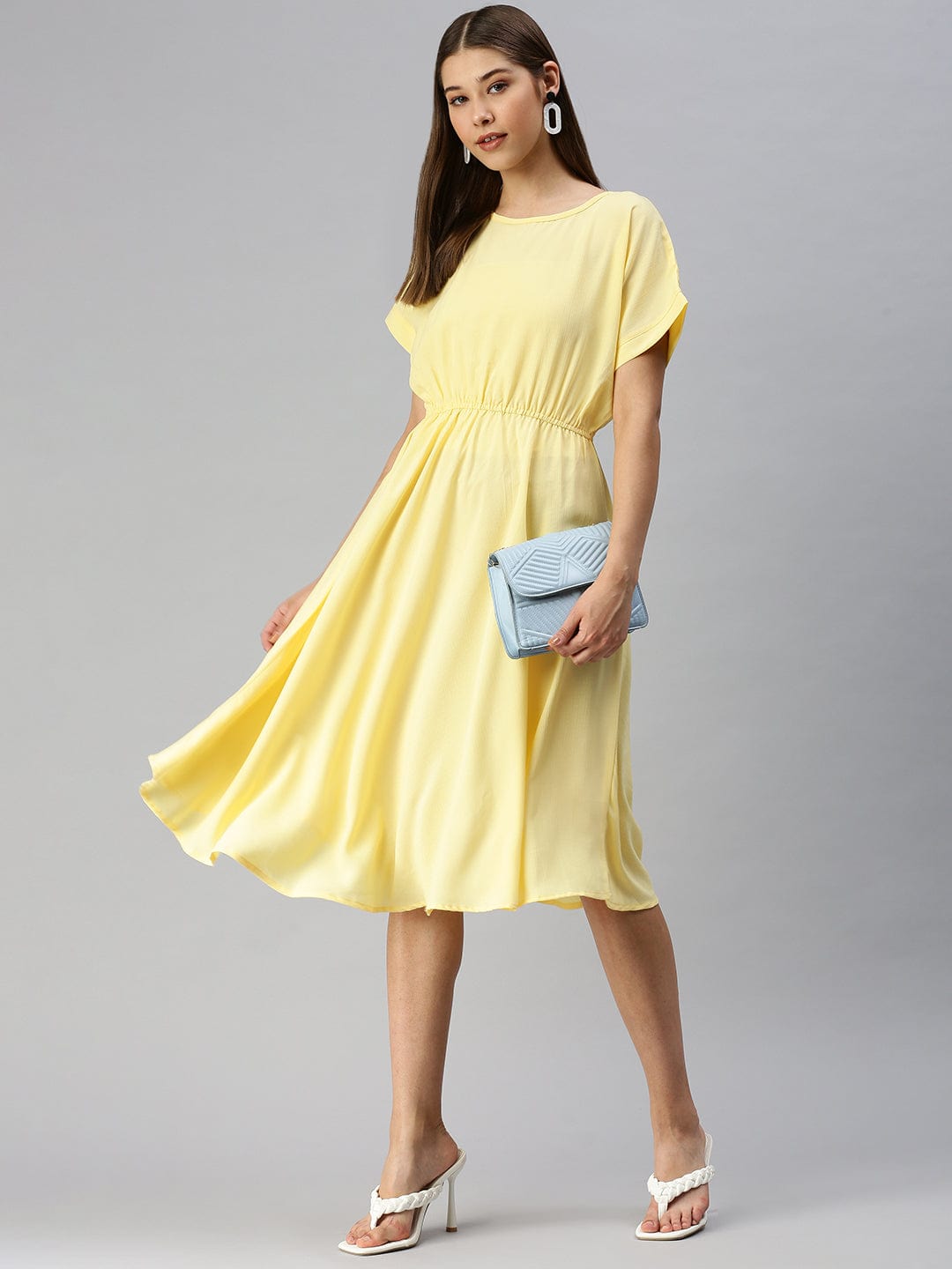 Women's Solid A-Line Yellow Dress