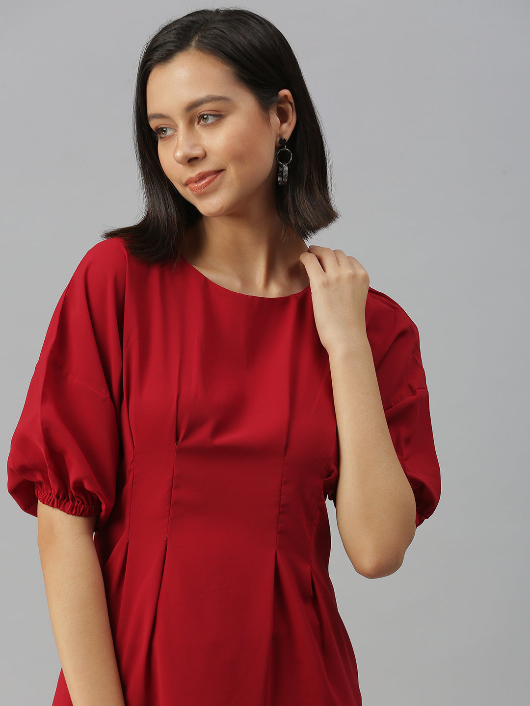 Women's Solid A-Line Red Dress