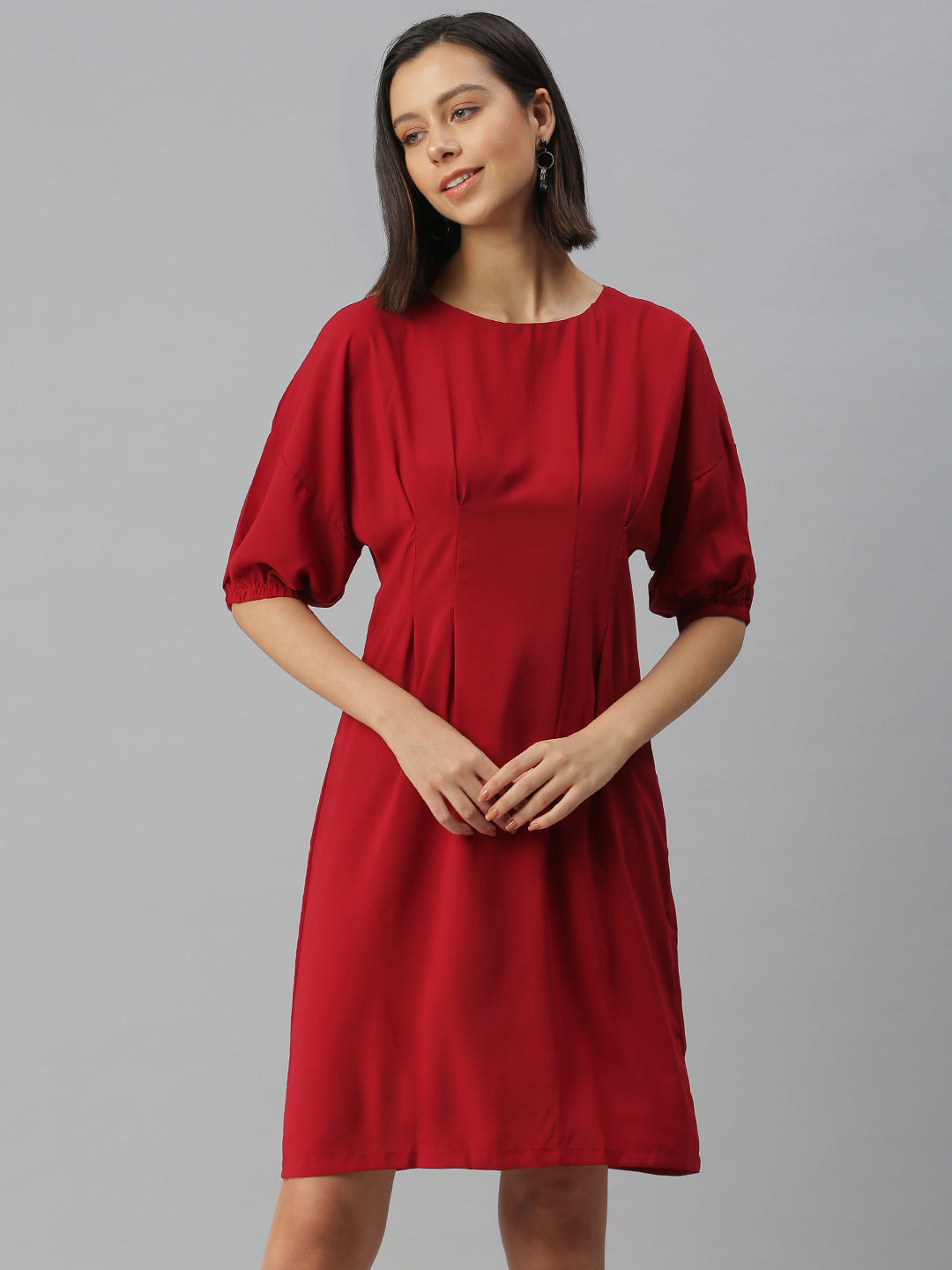 Women's Solid A-Line Red Dress