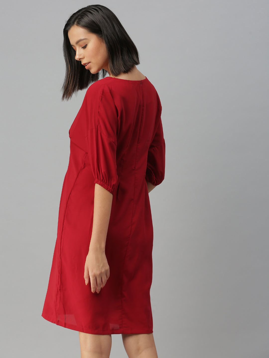 Women's Solid A-Line Red Dress
