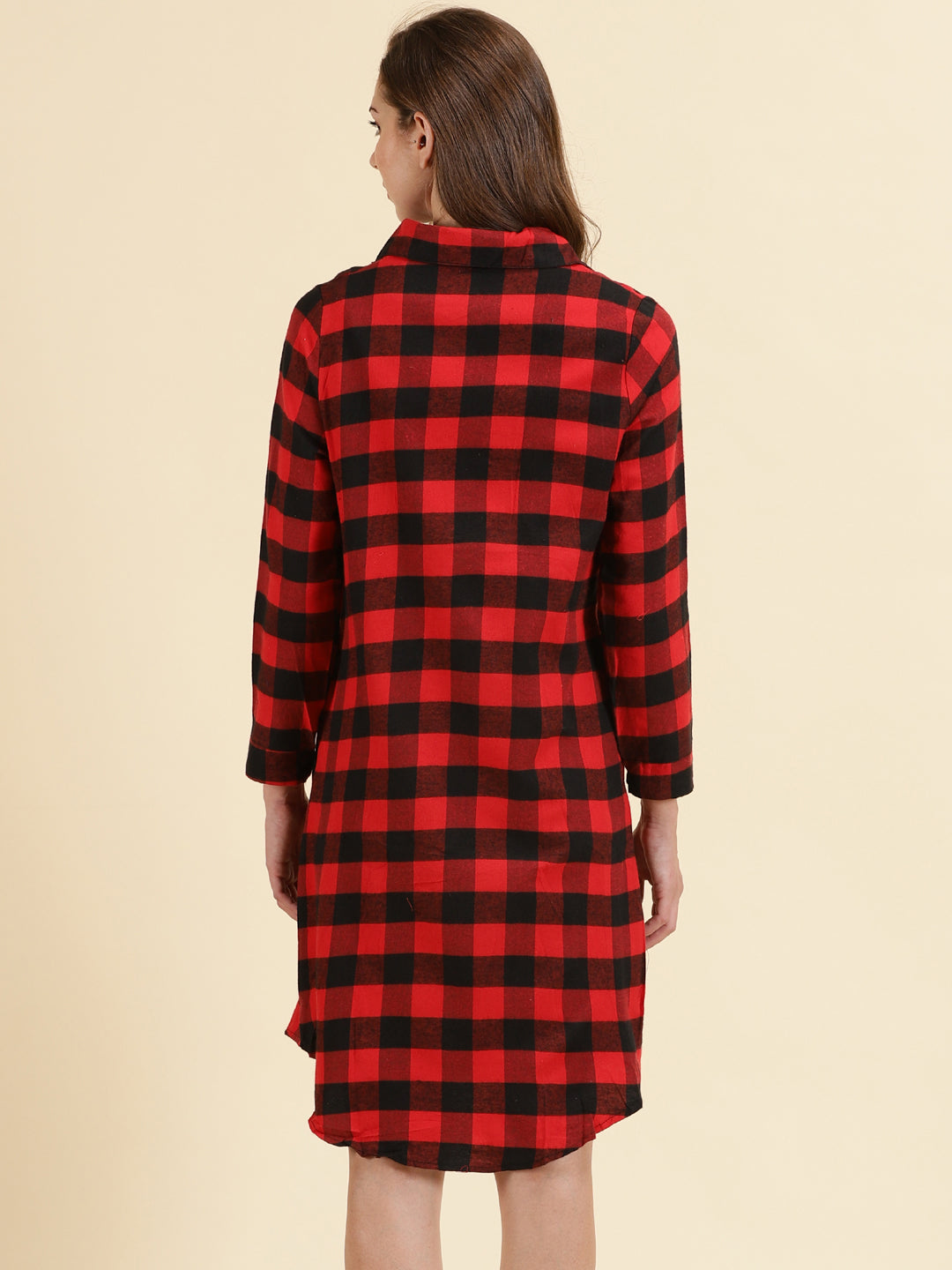 Women's Red Classic Buffalo Checked Cotton Casual Longline Shirt