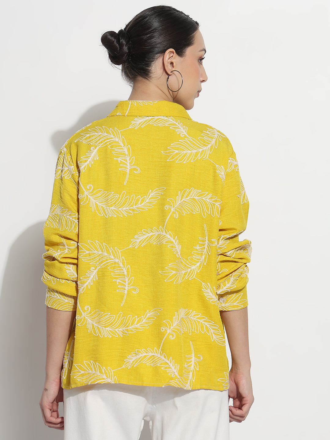 Women's Embdroidery Yellow Regular Fit Shirt