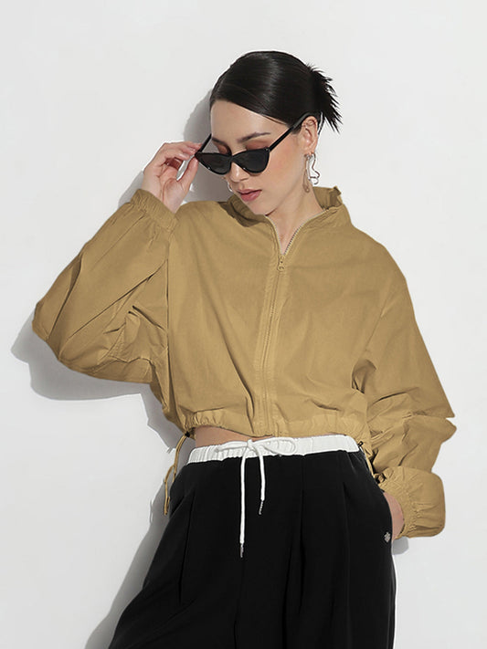 Women's Khaki Shirt Collar Crop Tailored Jacket