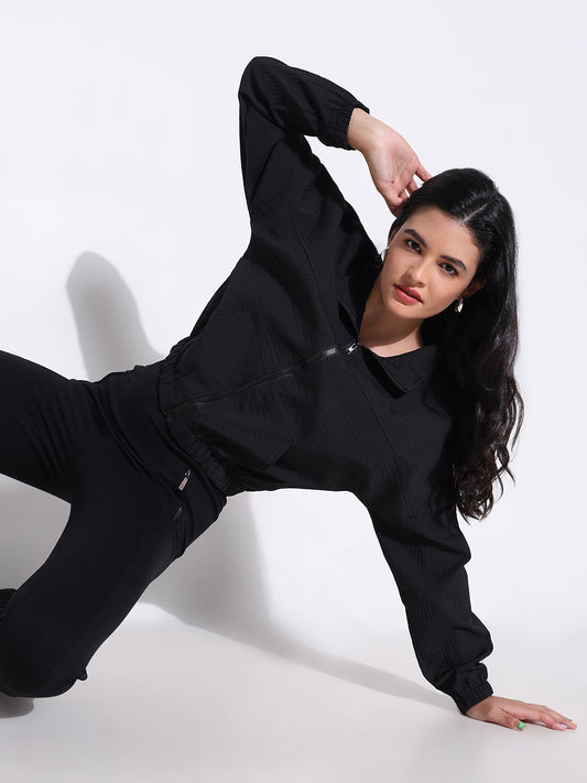 Women's Black Windcheater Bomber Jacket