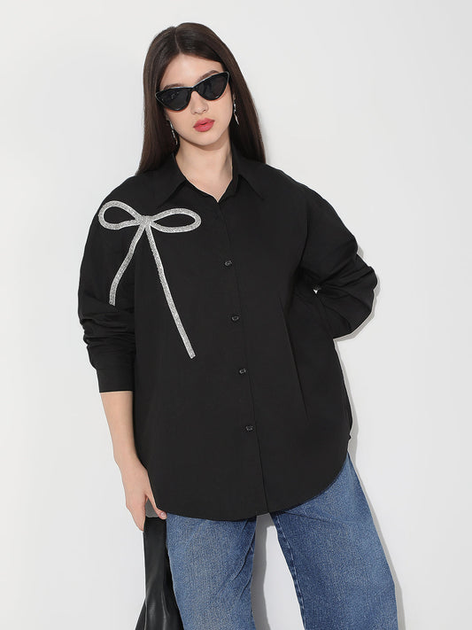 Women's Black Spread Collar Oversized Shirts