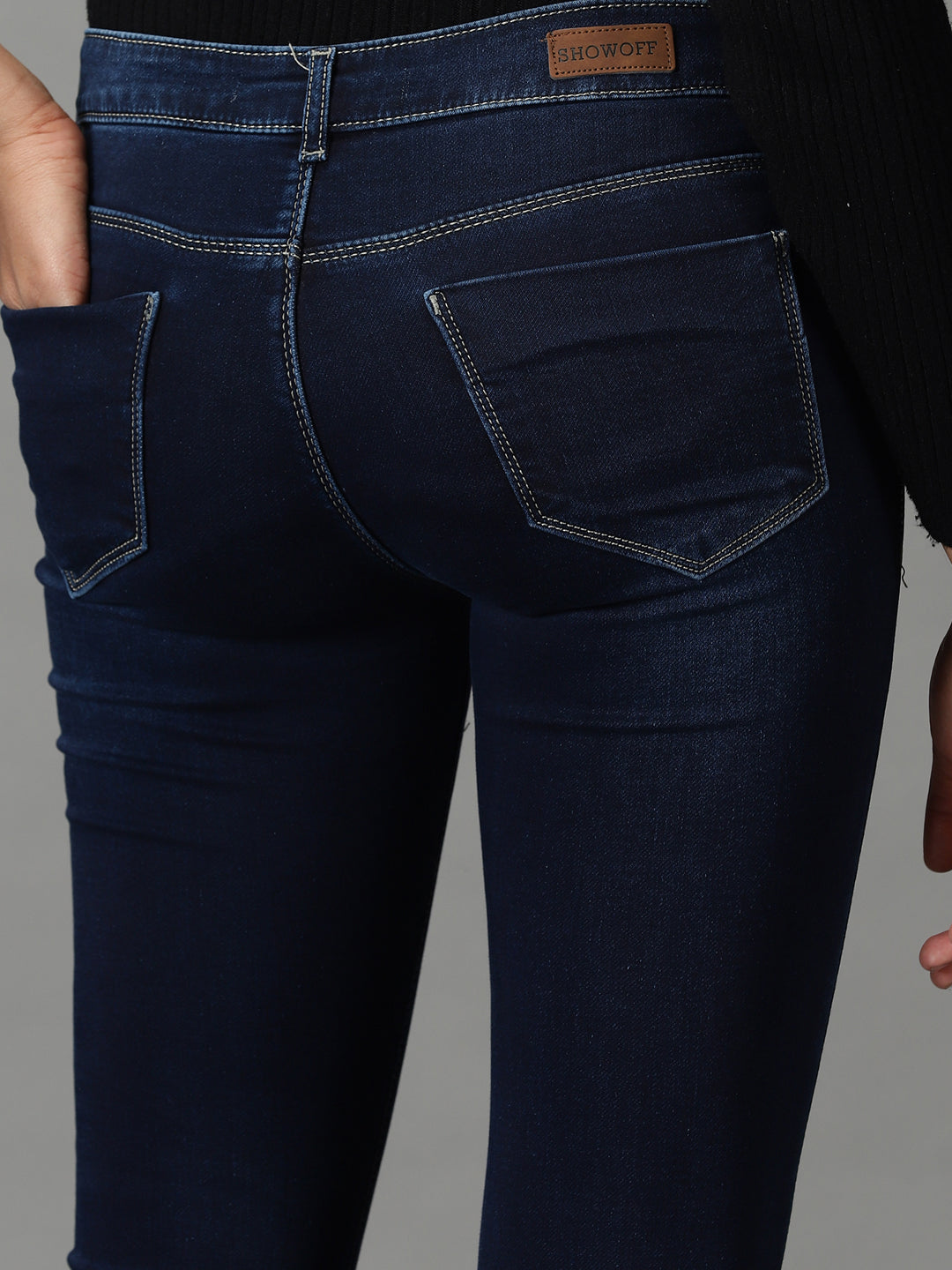 Women's Navy Blue Shade Clean Look Light Fade Slim Fit Acid Wash Stretchable Cotton Jeans