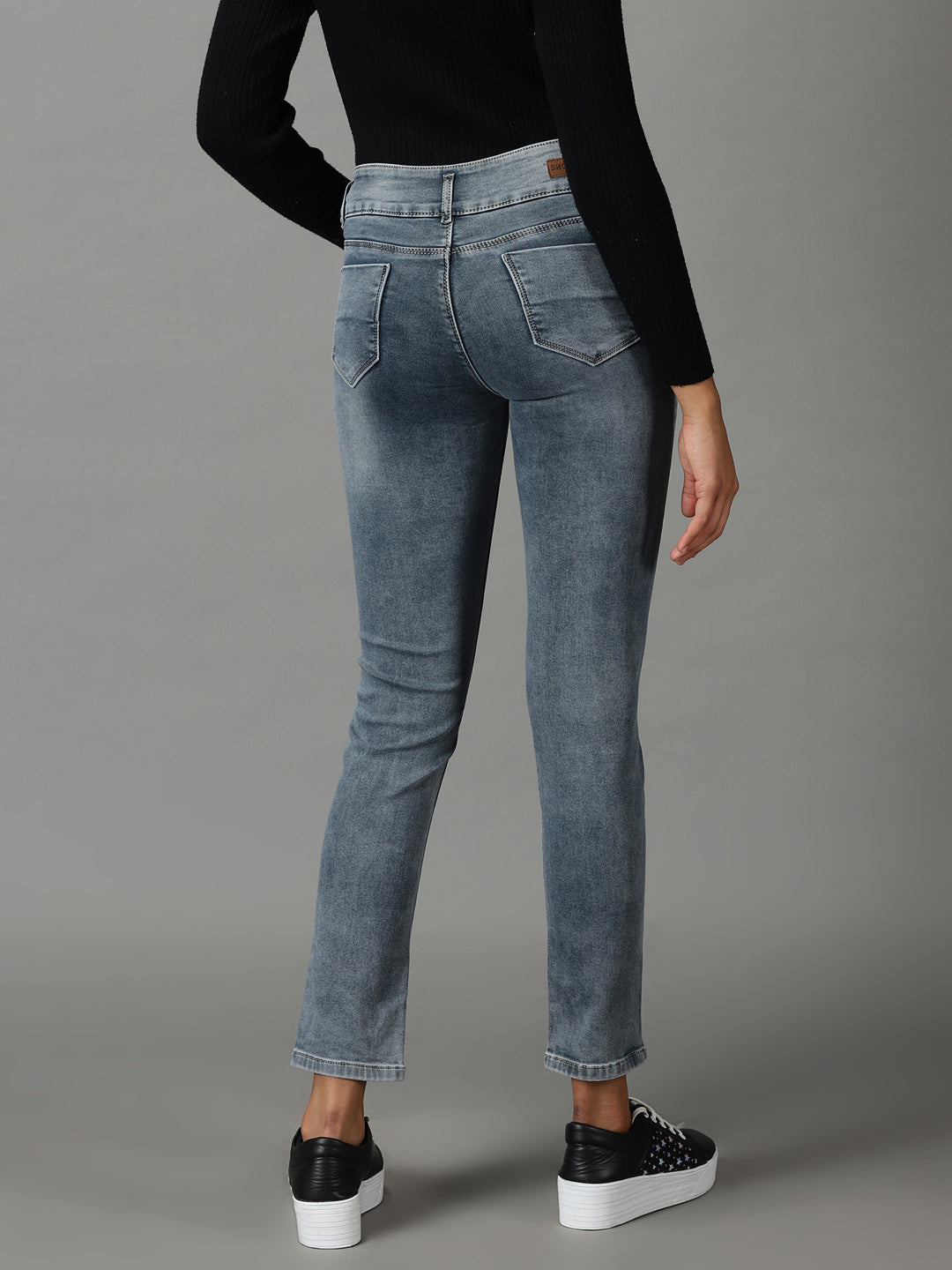 Women's Grey High-Rise Light Fade Stretchable Cotton Jeans