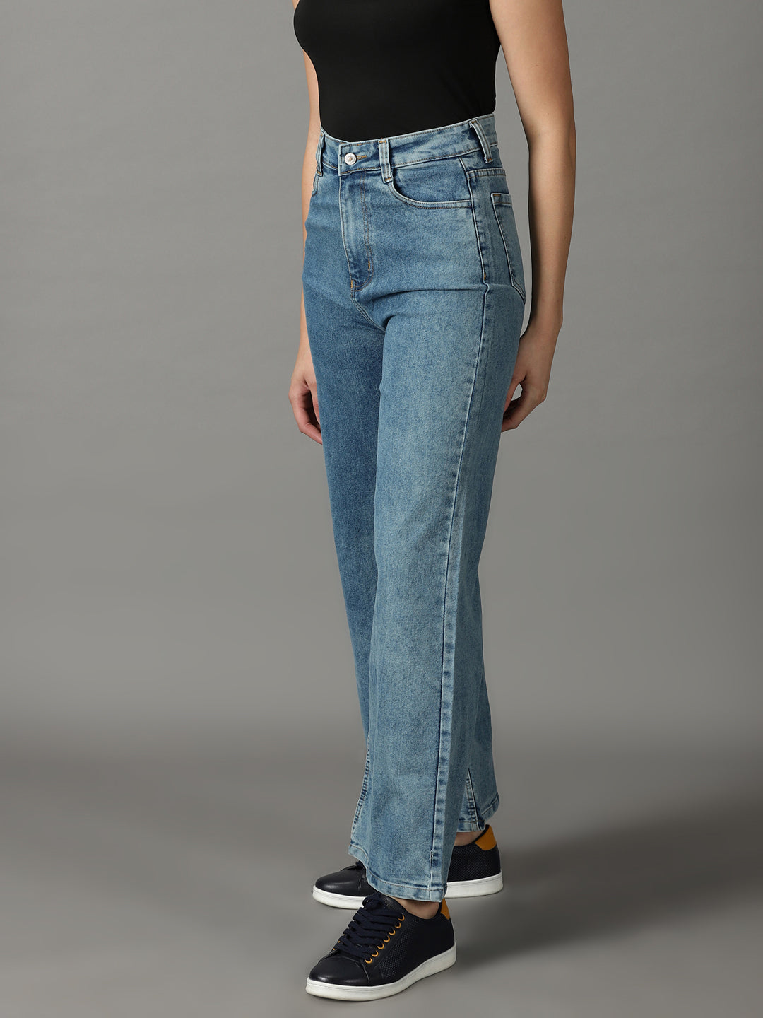 Women's Blue Wide Leg High-Rise Stretchable Jeans