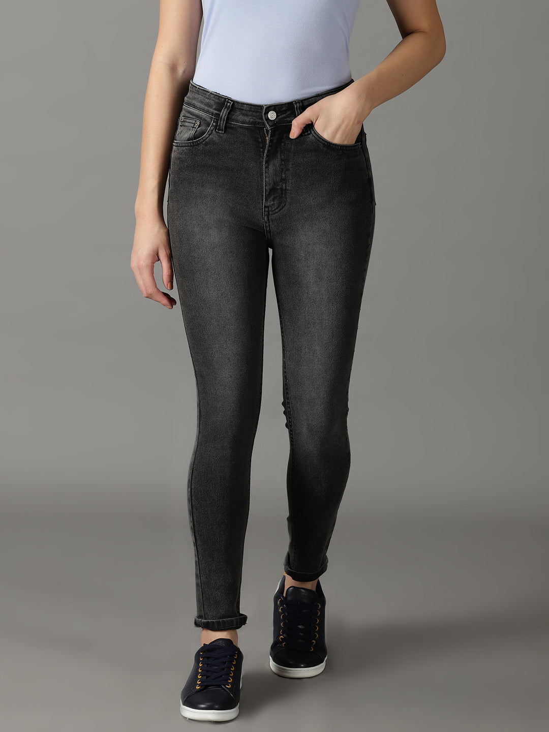 Women's Grey Melange Slim Fit High-Rise Stretchable Jeans