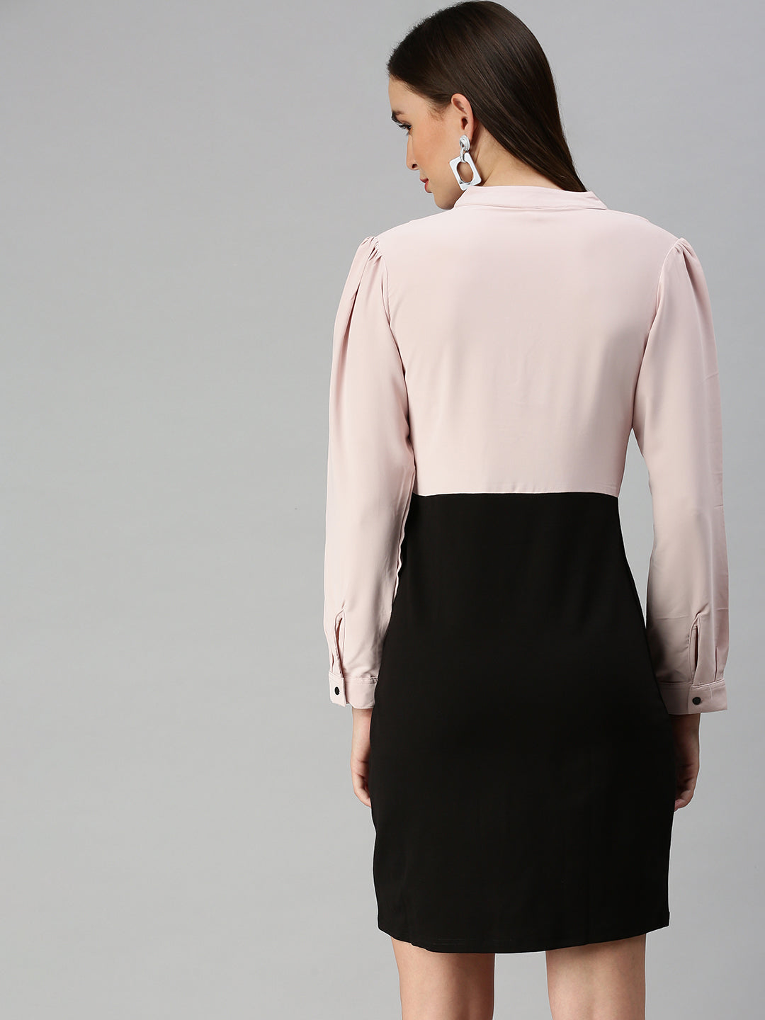 Women's V-Neck Solid Bodycon Pink Dress