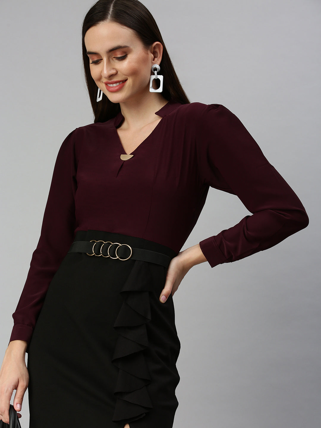 Women's V-Neck Solid Bodycon Violet Dress