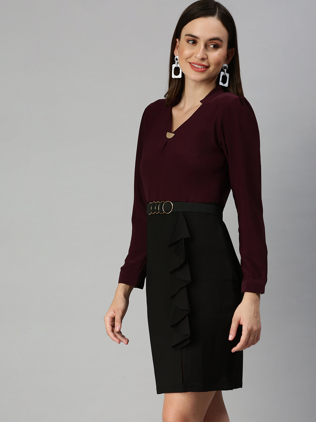 Women's V-Neck Solid Bodycon Violet Dress