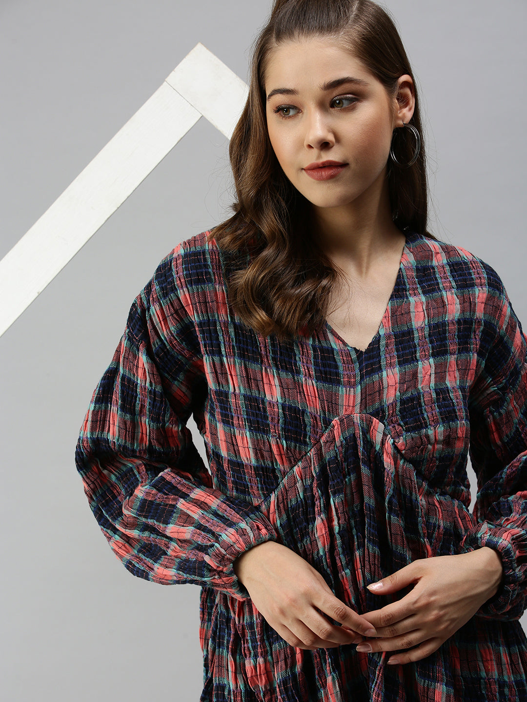Women's V-Neck Printed Fit and Flare Multi Dress